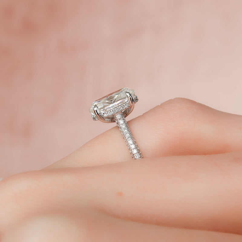 2.0CT Oval Lab Grown F/VS2 Diamond Micro Pave Engagement Ring