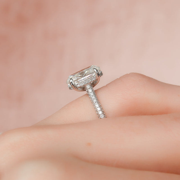 2.0CT Oval Lab Grown F/VS2 Diamond Micro Pave Engagement Ring