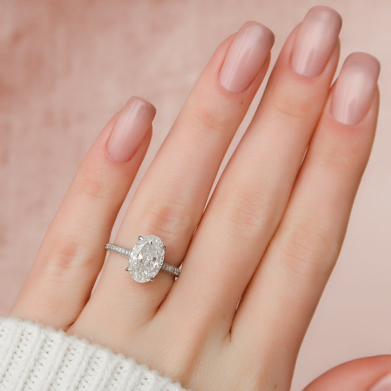 2.0CT Oval Lab Grown F/VS2 Diamond Micro Pave Engagement Ring