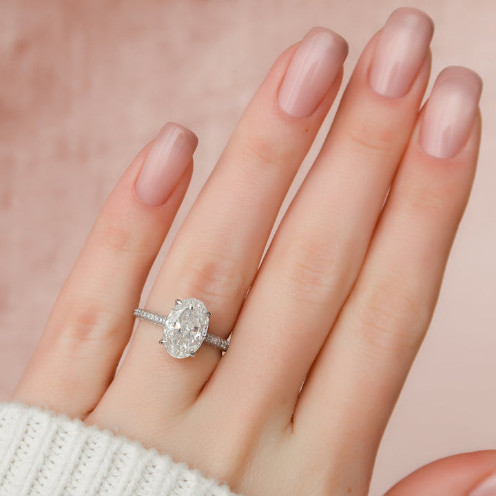 2.0CT Oval Lab Grown F/VS2 Diamond Micro Pave Engagement Ring