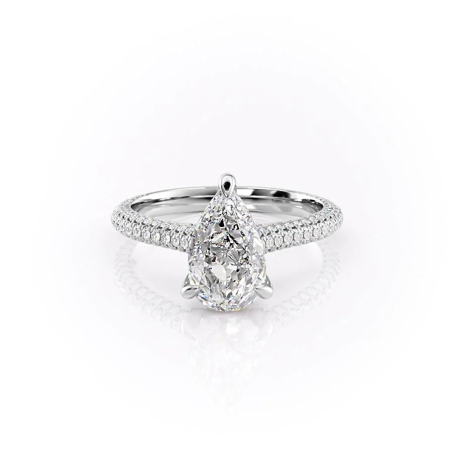 3.50CT Pear Lab Grown E/VVS1 Diamond Three Side Pave Engagement Ring