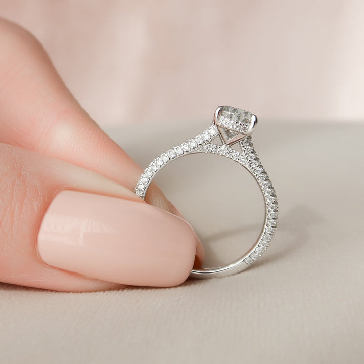 3.50CT Pear Lab Grown E/VVS1 Diamond Three Side Pave Engagement Ring
