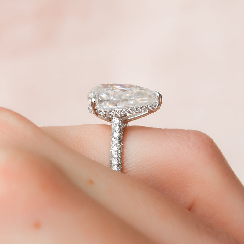 3.50CT Pear Lab Grown E/VVS1 Diamond Three Side Pave Engagement Ring