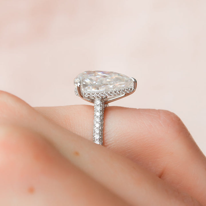 3.50CT Pear Lab Grown E/VVS1 Diamond Three Side Pave Engagement Ring