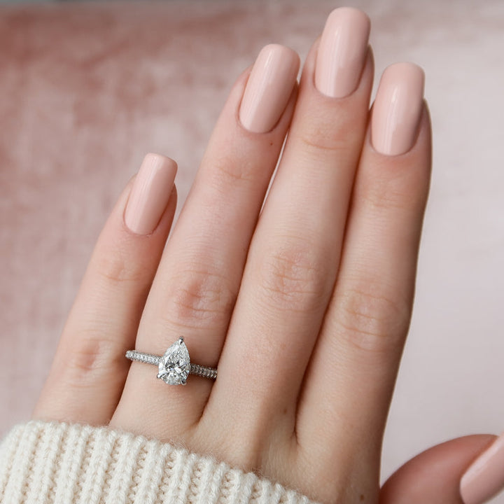 3.50CT Pear Lab Grown E/VVS1 Diamond Three Side Pave Engagement Ring