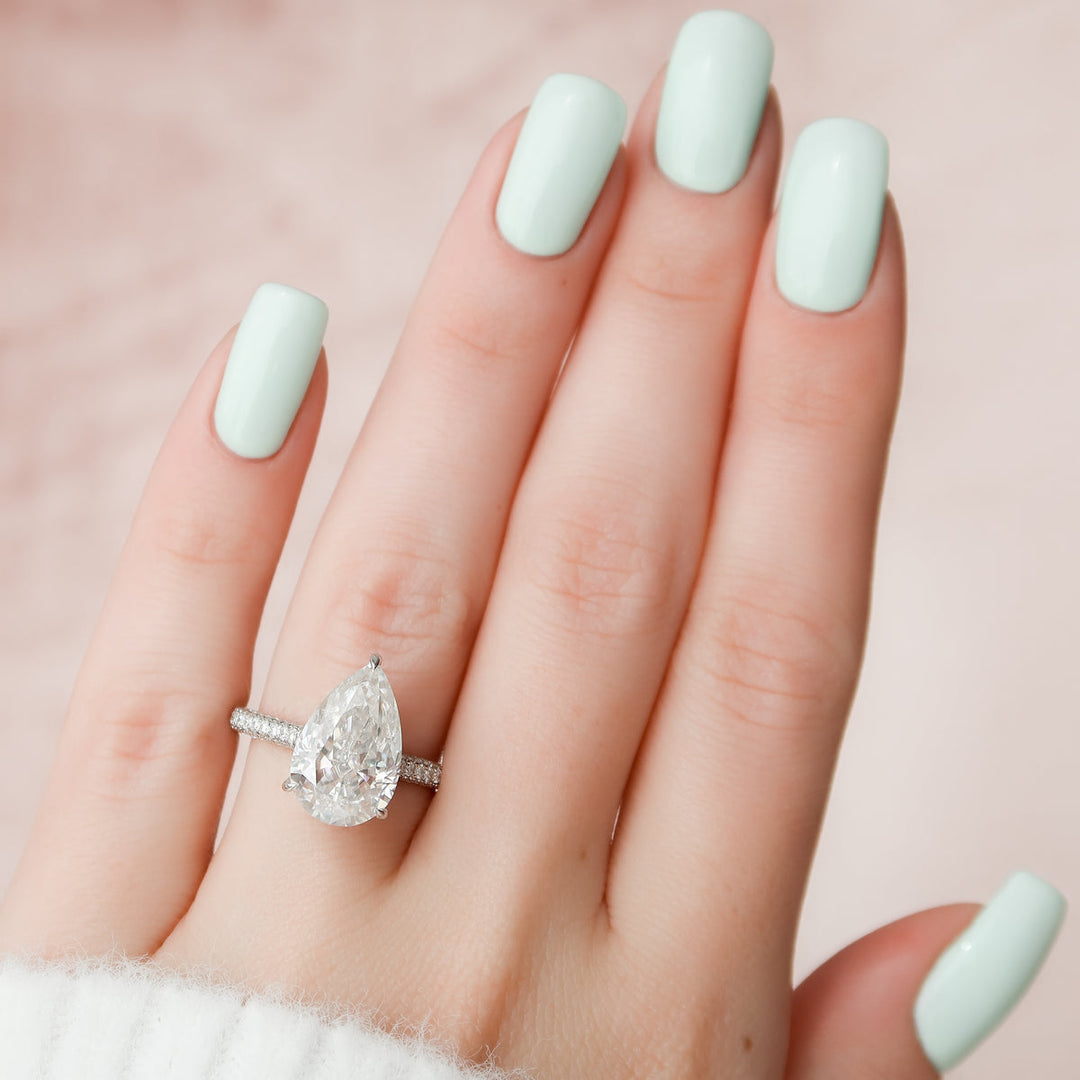3.50CT Pear Lab Grown E/VVS1 Diamond Three Side Pave Engagement Ring