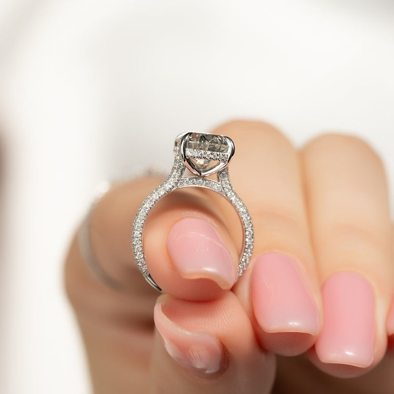 3.50CT Pear Lab Grown E/VVS1 Diamond Three Side Pave Engagement Ring