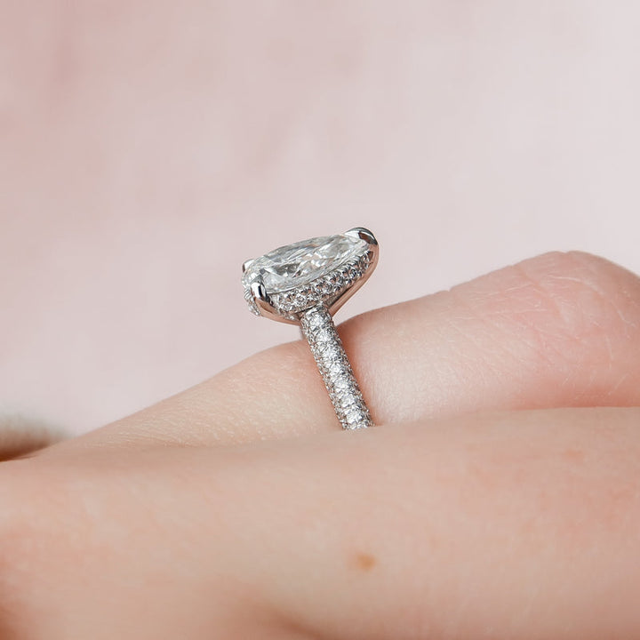 3.50CT Pear Lab Grown E/VVS1 Diamond Three Side Pave Engagement Ring