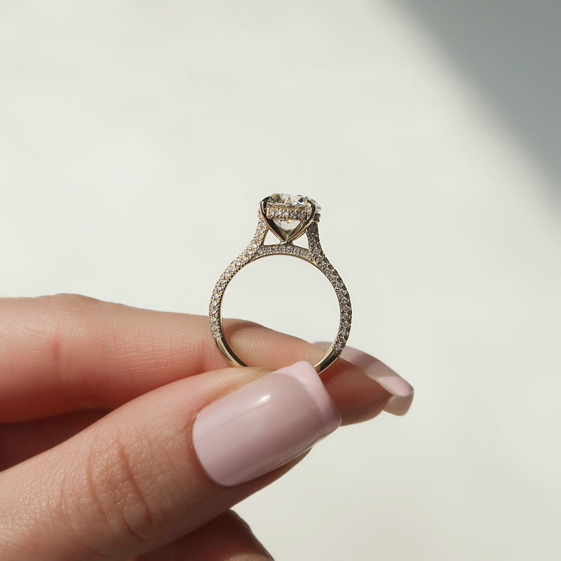 2.0CT Round Lab Grown E/VS1 Diamond Three Side Pave Engagement Ring