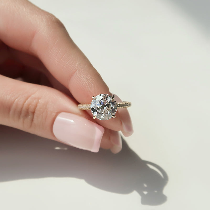 2.0CT Round Lab Grown E/VS1 Diamond Three Side Pave Engagement Ring
