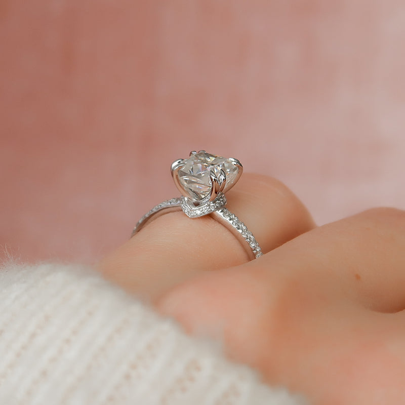 2.0CT Cushion Lab Grown F/VS2 Diamond Unique Hidden Halo Engagement Ring