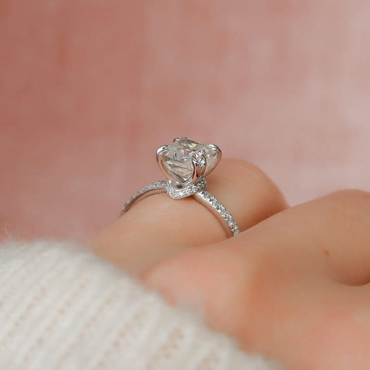 2.0CT Cushion Lab Grown F/VS2 Diamond Unique Hidden Halo Engagement Ring