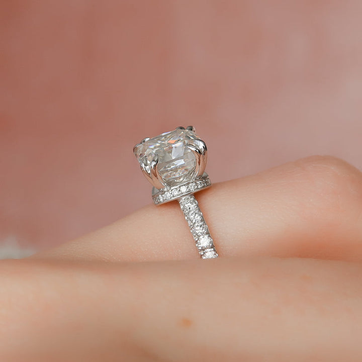 2.0CT Cushion Lab Grown F/VS2 Diamond Unique Hidden Halo Engagement Ring