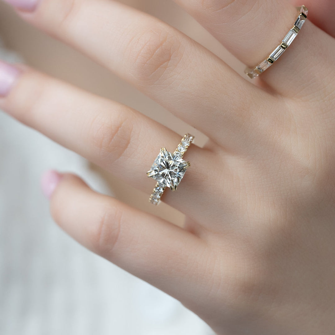 2.0CT Cushion Lab Grown F/VS2 Diamond Unique Hidden Halo Engagement Ring