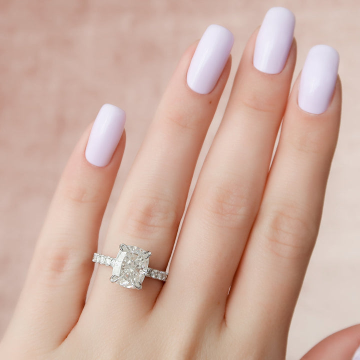 3.50CT Cushion Lab Grown E/VVS2 Diamond Hidden Halo Engagement Ring