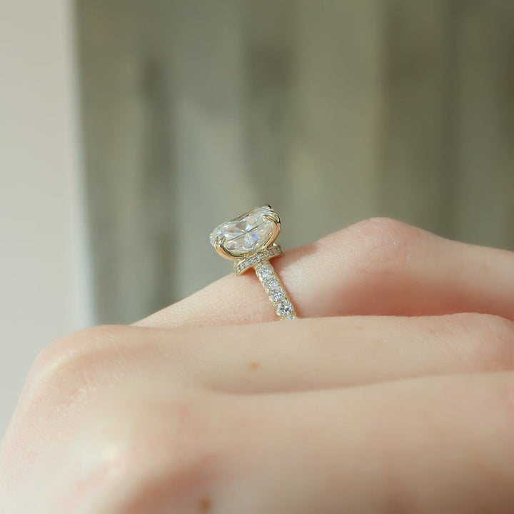 3.50CT Cushion Lab Grown E/VVS2 Diamond Hidden Halo Engagement Ring