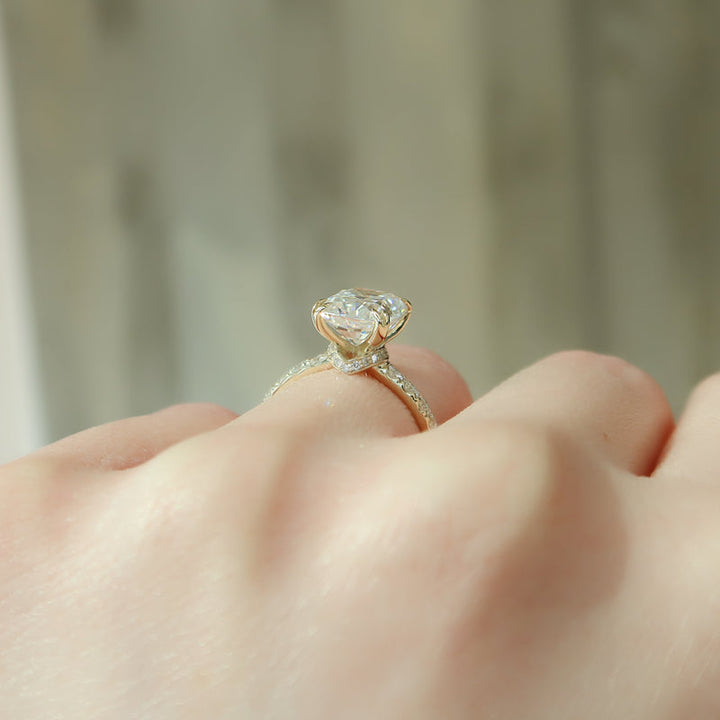 3.50CT Cushion Lab Grown E/VVS2 Diamond Hidden Halo Engagement Ring