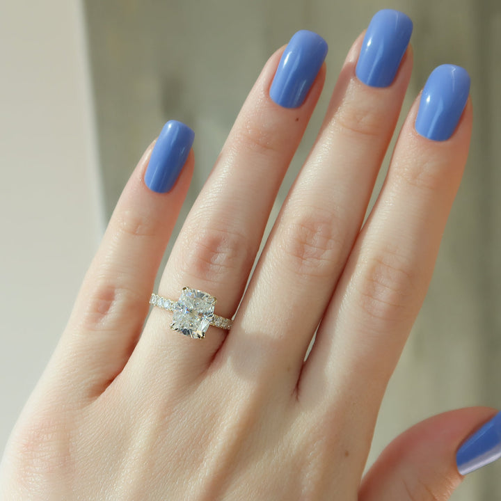 3.50CT Cushion Lab Grown E/VVS2 Diamond Hidden Halo Engagement Ring