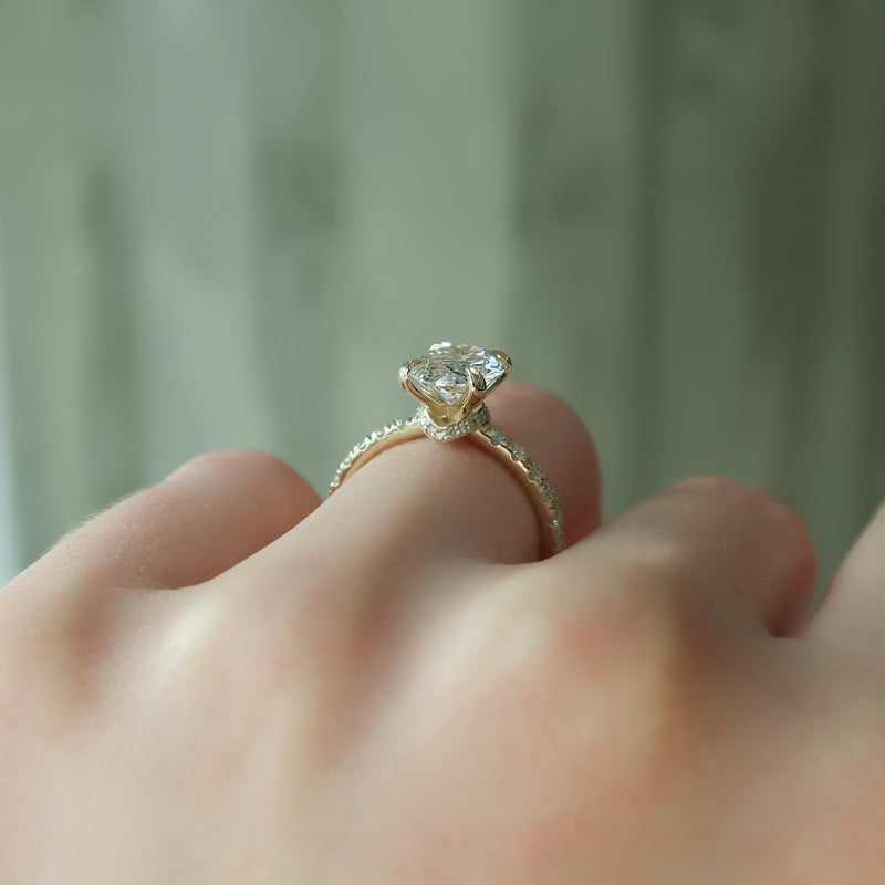 3.50CT Oval Lab Grown F/VVS1 Diamond Hidden Halo Engagement Ring