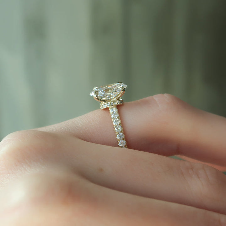 3.50CT Oval Lab Grown F/VVS1 Diamond Hidden Halo Engagement Ring