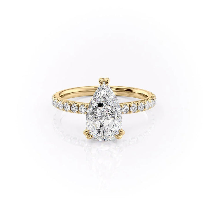 2.0CT Pear Lab Grown Hidden Halo F/VVS2 Diamond Engagement Ring