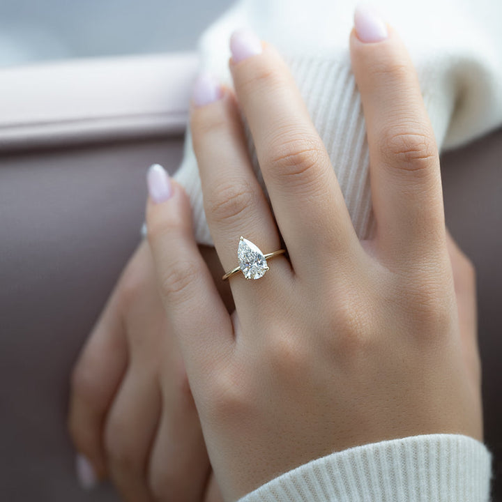 3.0CT Pear Lab Grown F/VS1 Diamond Hidden Halo Engagement Ring