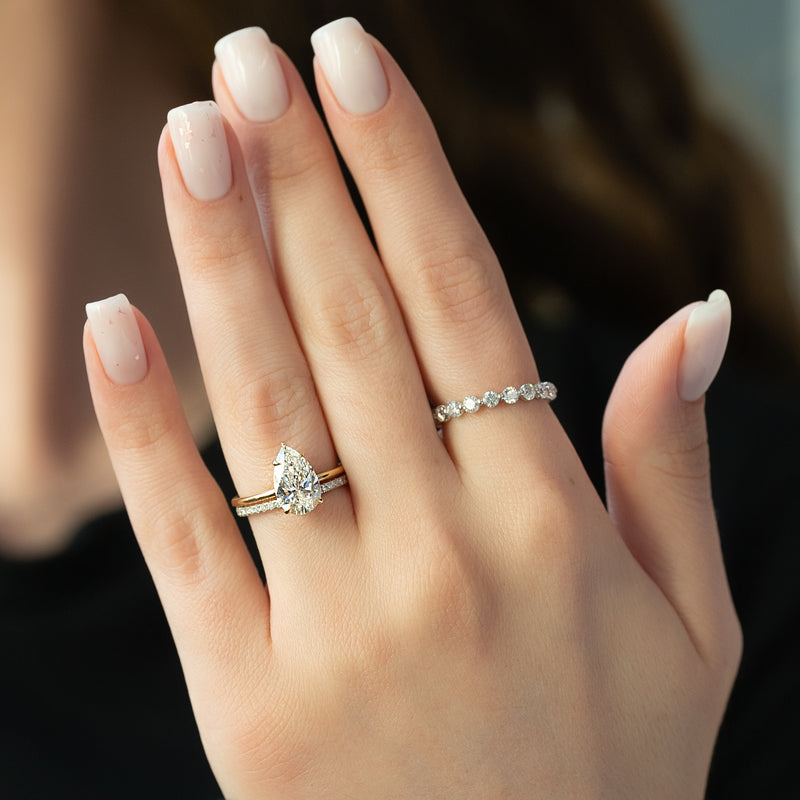 3.0CT Pear Lab Grown F/VS1 Diamond Hidden Halo Engagement Ring