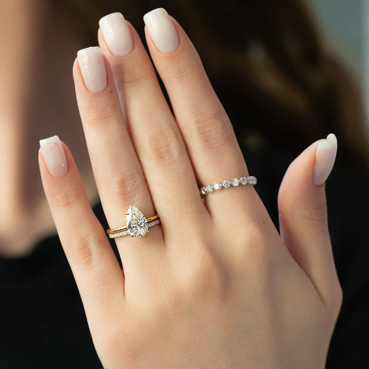 3.0CT Pear Lab Grown F/VS1 Diamond Hidden Halo Engagement Ring