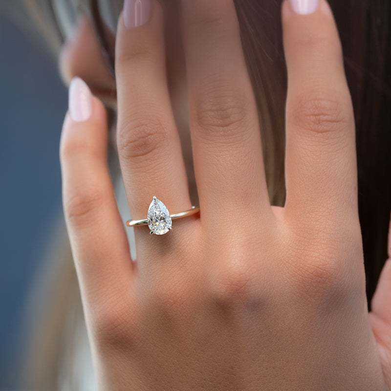 3.0CT Pear Lab Grown F/VS1 Diamond Hidden Halo Engagement Ring