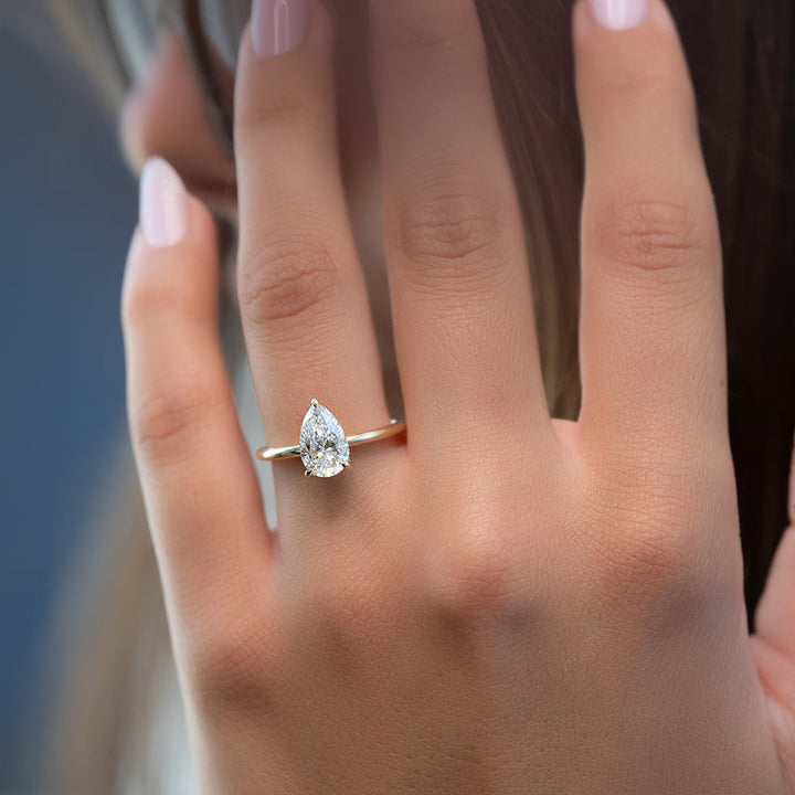 3.0CT Pear Lab Grown F/VS1 Diamond Hidden Halo Engagement Ring