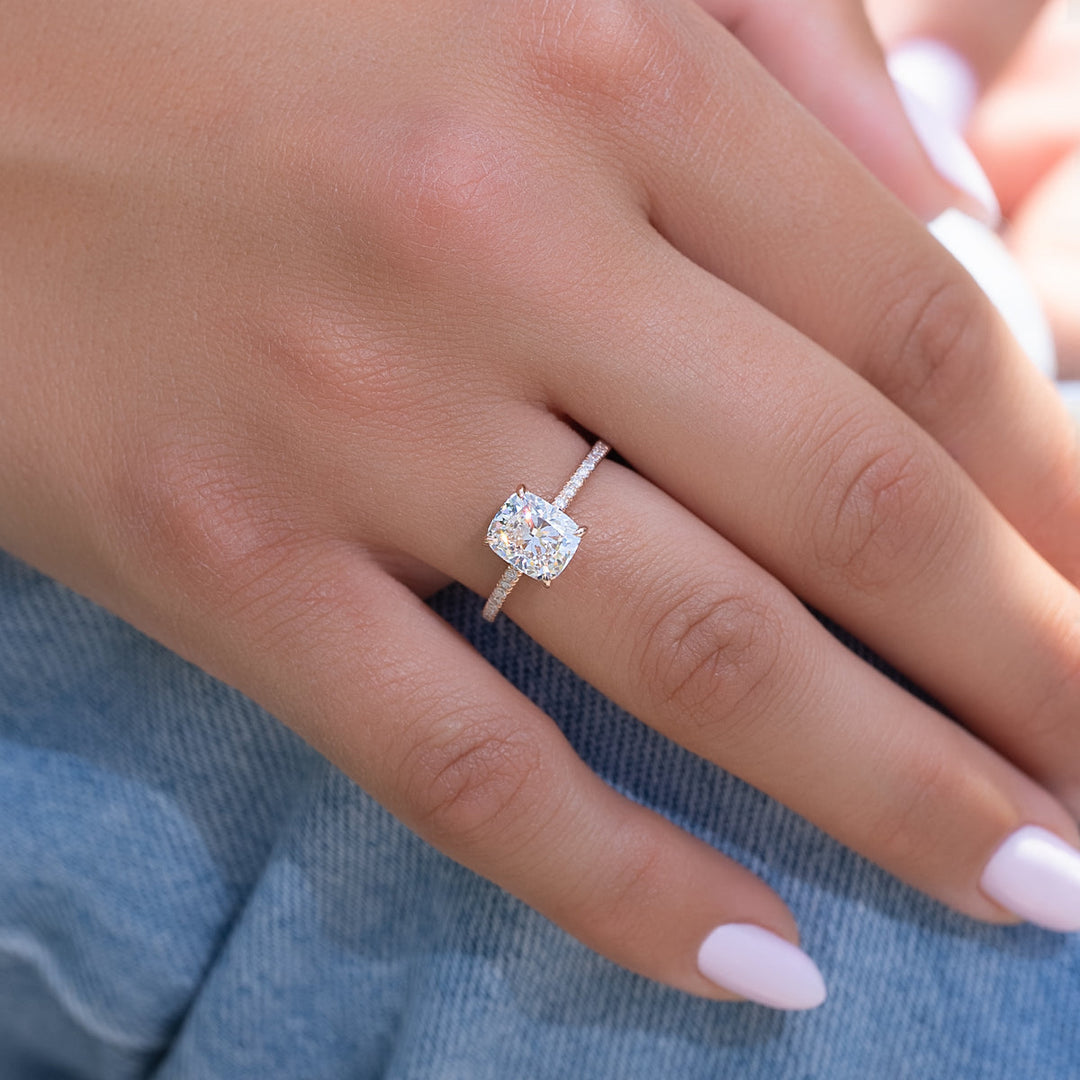 3.50CT Cushion Lab Grown E/VS2 Diamond Hidden Halo Engagement Ring