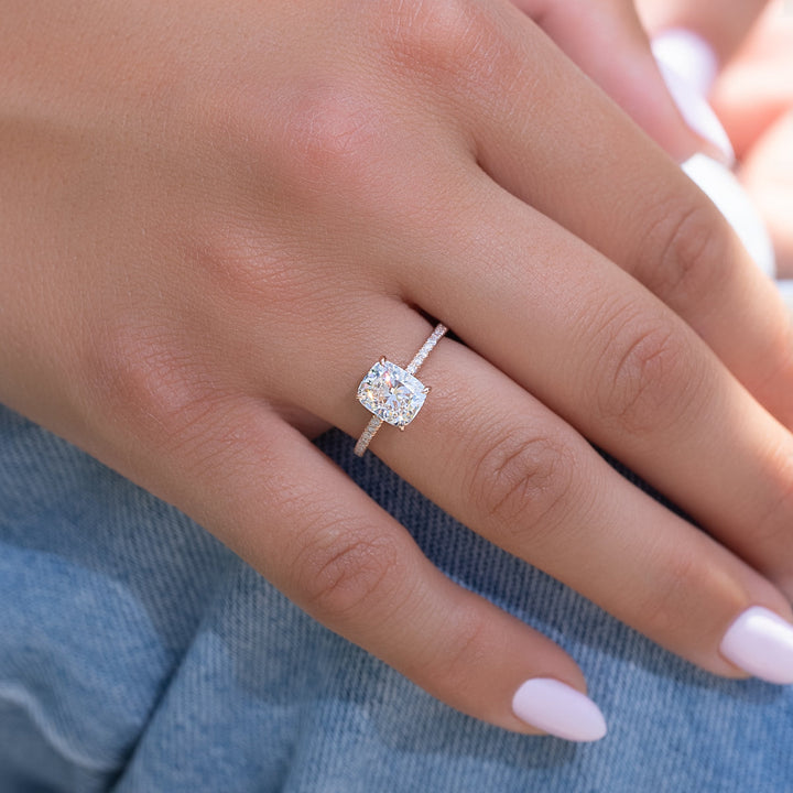 3.50CT Cushion Lab Grown E/VS2 Diamond Hidden Halo Engagement Ring