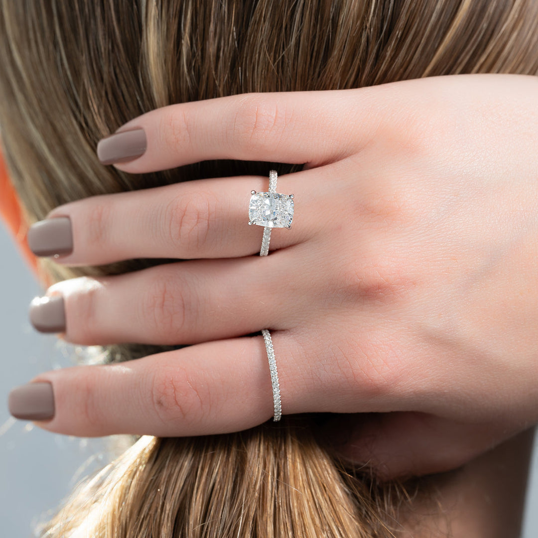 3.50CT Cushion Lab Grown E/VS2 Diamond Hidden Halo Engagement Ring