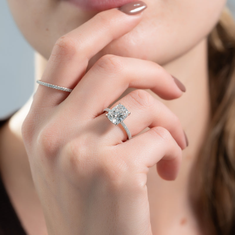 3.50CT Cushion Lab Grown E/VS2 Diamond Hidden Halo Engagement Ring