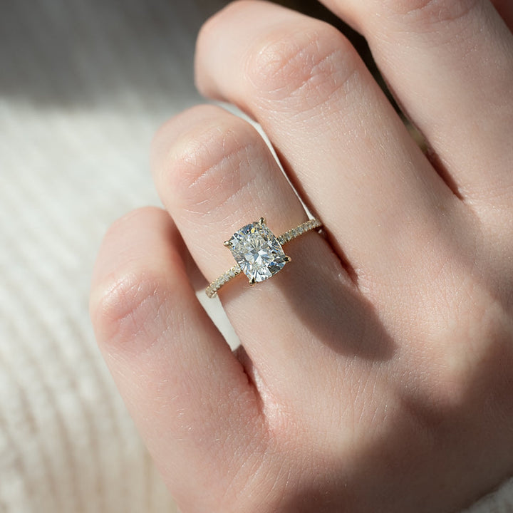 3.50CT Cushion Lab Grown E/VS2 Diamond Hidden Halo Engagement Ring