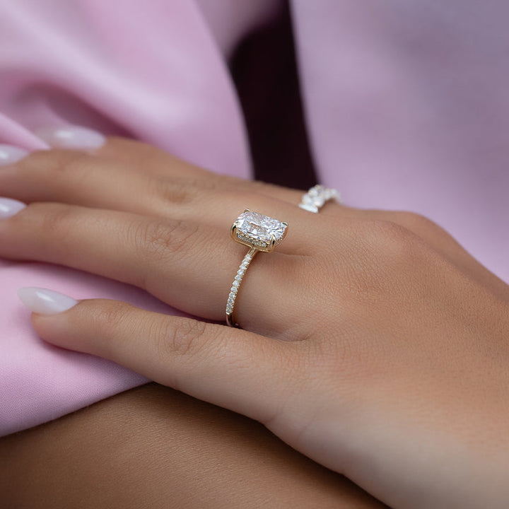 3.50CT Cushion Lab Grown E/VS2 Diamond Hidden Halo Engagement Ring