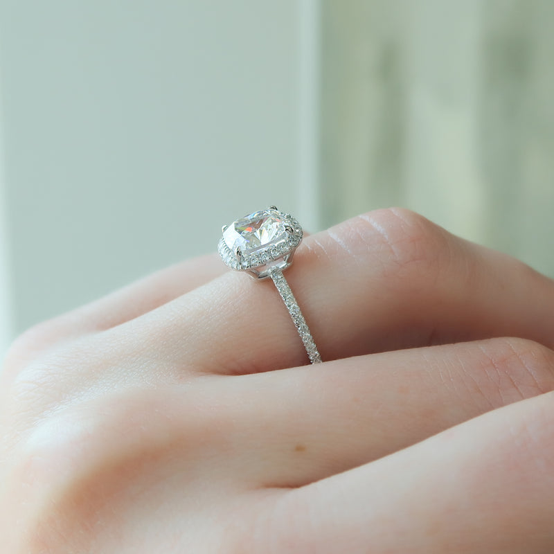 3.0CT Cushion Lab Grown E/VVS2 Diamond Halo Engagement Ring