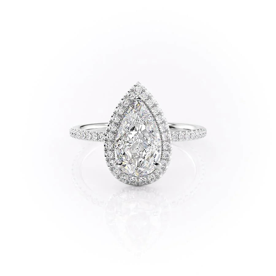 3.50CT Pear Lab Grown F/VS2 Halo Diamond Engagement Ring