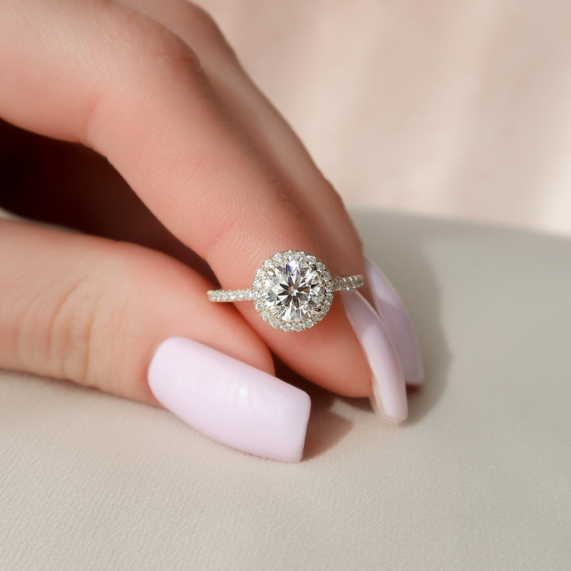 1.50CT Round Lab Grown F/VS1 Halo Diamond Engagement Ring