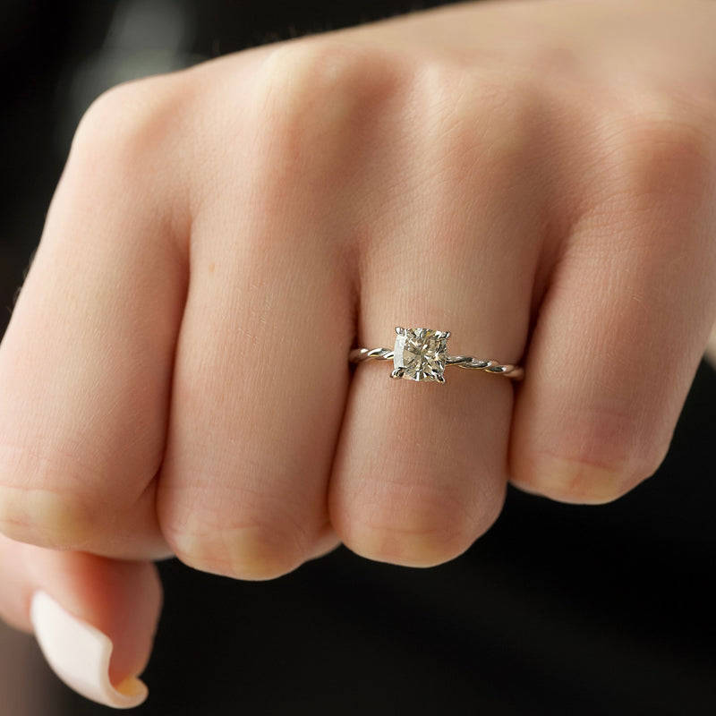 3.0CT Cushion Lab Grown E/VVS1 Diamond Braided Pave Engagement Ring