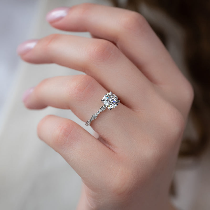 1.50CT Round Lab Grown E/VS1 Diamond Vintage Pave Engagement Ring