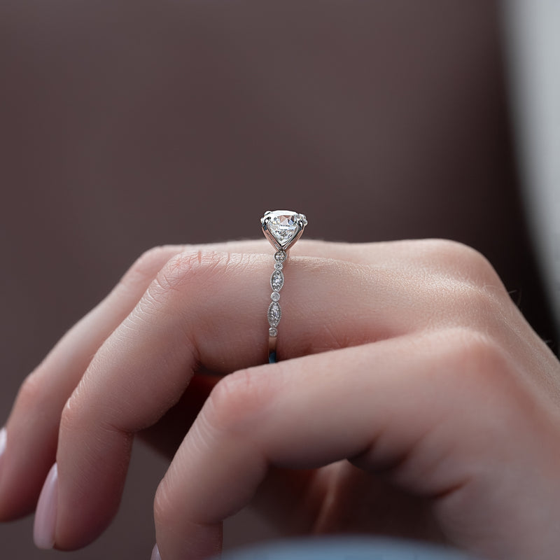 1.50CT Round Lab Grown E/VS1 Diamond Vintage Pave Engagement Ring