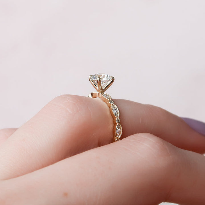 1.50CT Round Lab Grown E/VS1 Diamond Vintage Pave Engagement Ring