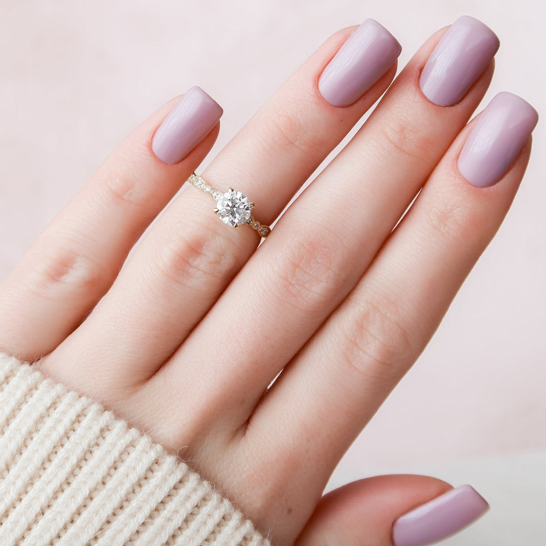 1.50CT Round Lab Grown E/VS1 Diamond Vintage Pave Engagement Ring