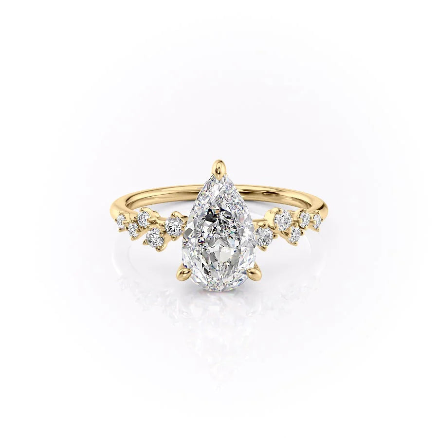 3.50CT Pear Lab Grown FVS1 Cluster Pave Diamond Engagement Ring