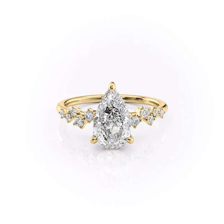 3.50CT Pear Lab Grown FVS1 Cluster Pave Diamond Engagement Ring