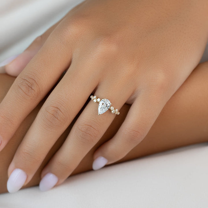 3.50CT Pear Lab Grown FVS1 Cluster Pave Diamond Engagement Ring