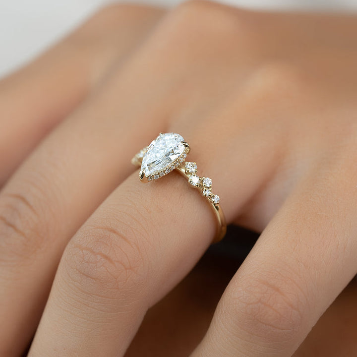 3.50CT Pear Lab Grown FVS1 Cluster Pave Diamond Engagement Ring