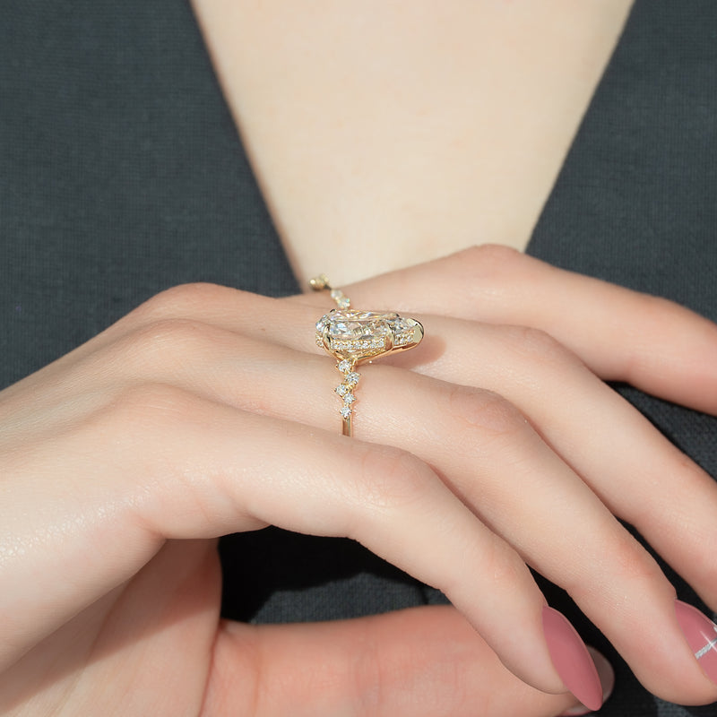 3.50CT Pear Lab Grown FVS1 Cluster Pave Diamond Engagement Ring
