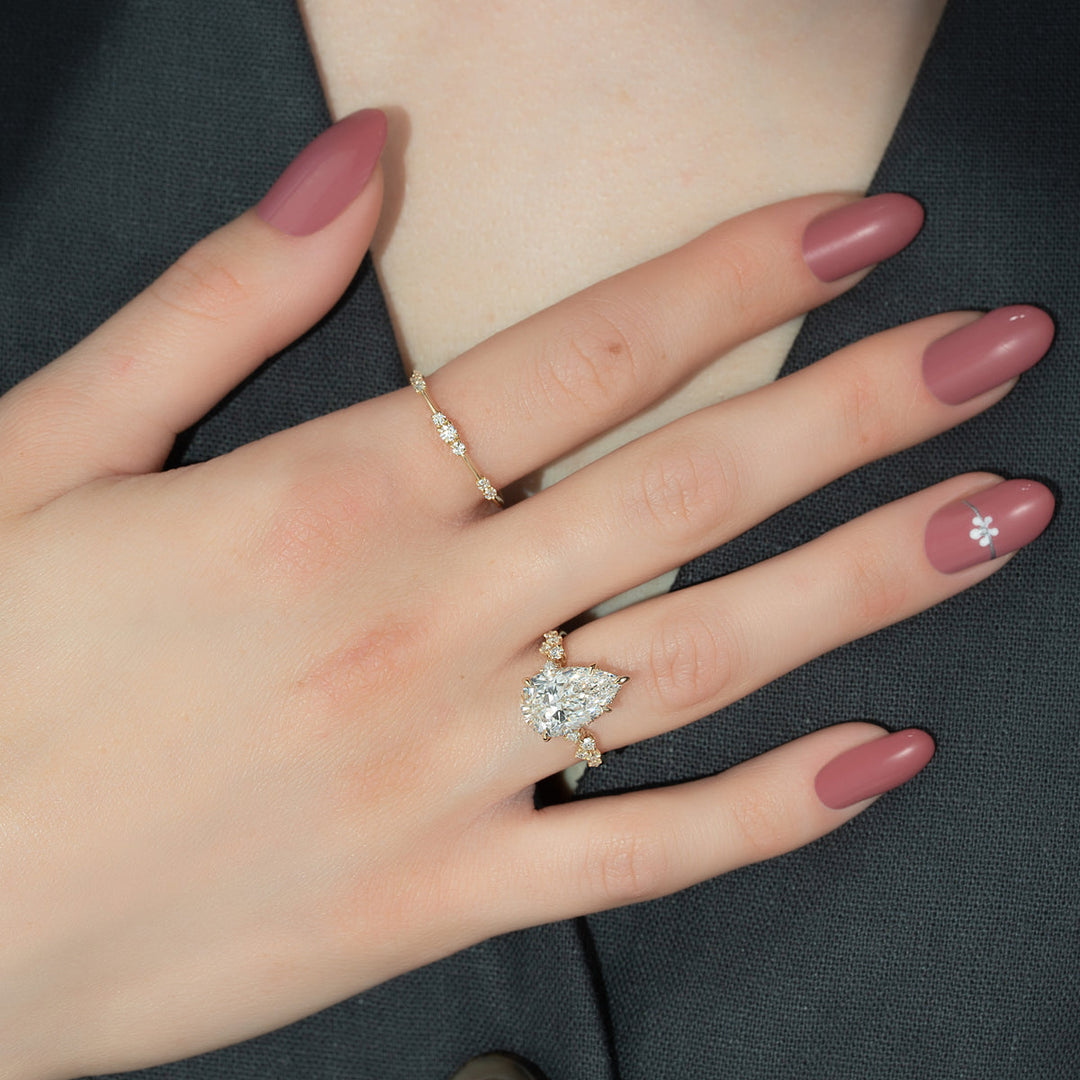 3.50CT Pear Lab Grown FVS1 Cluster Pave Diamond Engagement Ring